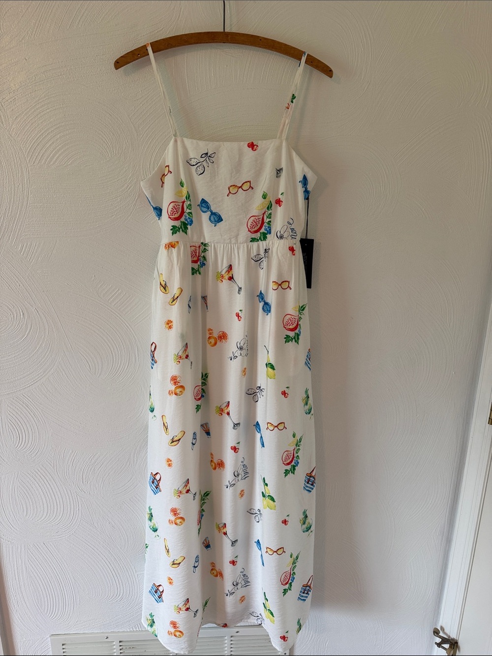 Rachel Zoe NWT White Dress with Multicolor Summer Print.  Size 8.